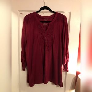 Never worn, super soft red shirt with lace detail.